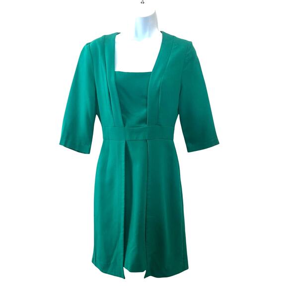 Black Halo Green Mini Sheath Dress Size 2 Career Work Professional Designer $400 - Picture 9 of 13